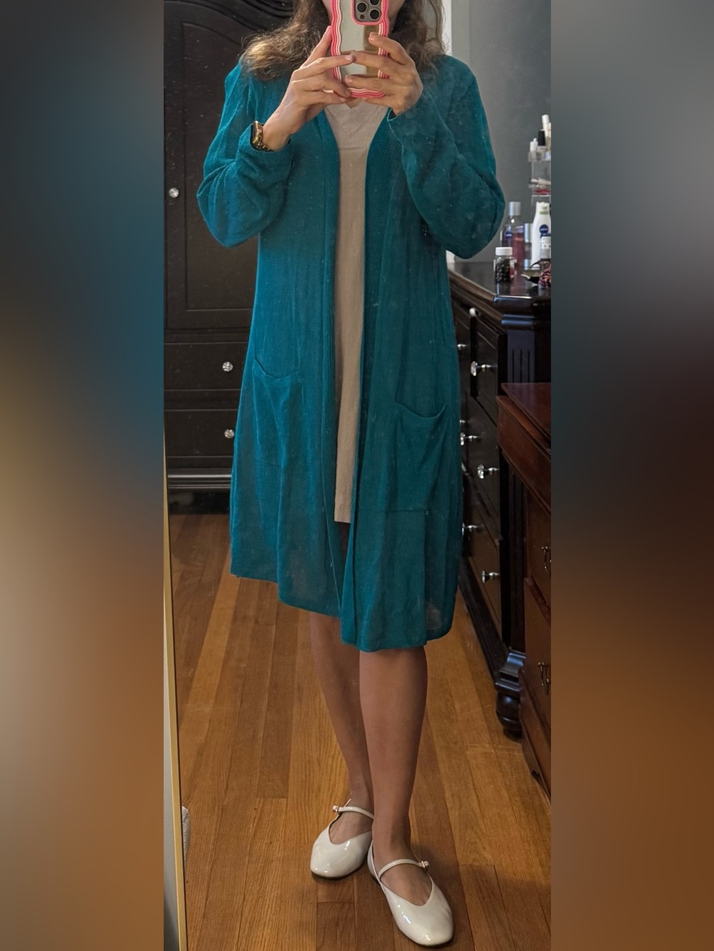 J. Jill Teal Long Open-Front Cardigan